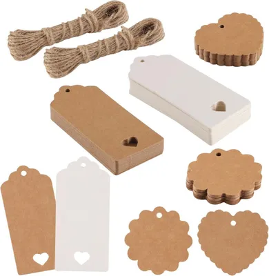 Produktbild von 100 Stück Geschenkanhänger Kraftpapier Anhänger mit Juteschnur Handmade Label