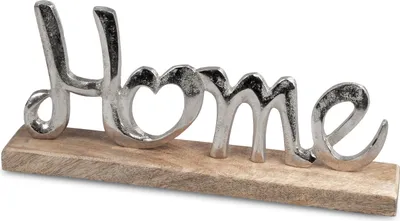 Produktbild von Moderner Schriftzug Aufsteller Home silber auf Mangoholz 15x30 cm