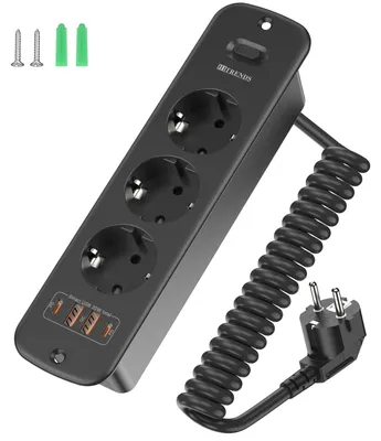 Obrázok produktu pre Zásuvka s 3 zásuvkami a 2 USB portami, vstavaná, čierna
