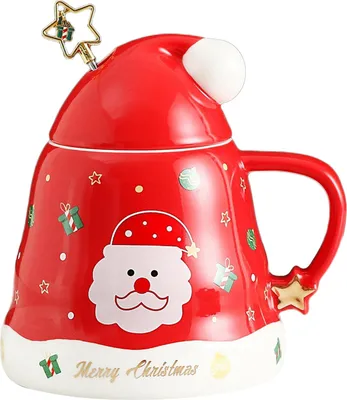 Zdjęcie produktu dla Świąteczny kubek do kawy z pokrywką i mieszadełkiem Mikołaj Kubek ceramiczny Kubek do kawy o dużej pojemności