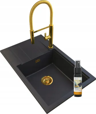 Produktbild von Granitan | Granitspüle LOUIS - Schwarz - Einbau mit Abtropffläche - Hochwertige Qualität