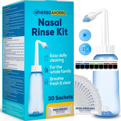 Productafbeelding van Neusspray-set met waterregelventiel – Neusspoelsysteem met 30 zoutzakjes – Tips
