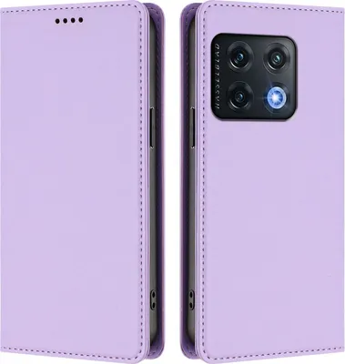 Obrázek produktu pro Kožené pouzdro pro OnePlus 10 Pro, magnetické flipové pouzdro zPolyuretankůže se stojánkem Světle fialová