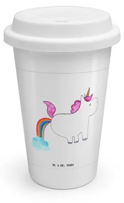 Produktbild von Mr. & Mrs. Panda Kaffeebecher To Go Einhorn Pupsen - Weiß - Geschenk, Coffee Becher, Unicorn, Freundin, ToGo, Thermobecher, Spaß, Lustig, Regenbogen