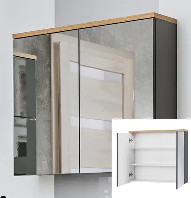 Produktbild von Spiegelschrank 80 cm SOLNA-56, grau mit Wotaneiche, B x H x T ca. 80 x 70 x 20cm