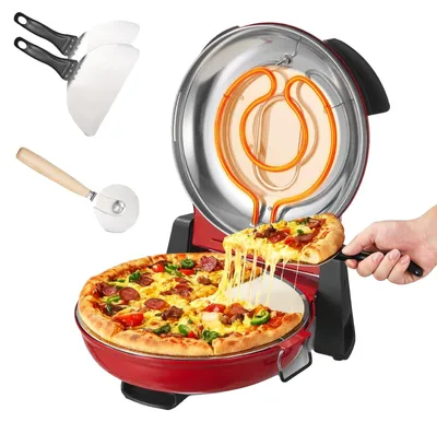 Image de Four à pizza électrique VEVOR 1200 W Cuisinière à pizza avec pierre de cordiérite, réglage de la température sur 5 niveaux, fenêtre de contrôle pour une cuisson précise, chauffe jusqu'à 420 °C, four pour la maison (rouge)