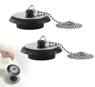 Productafbeelding van 2 afvoerstoppen, 40 mm rubberen stoppels voor wastafels, badkuipstoppels met ketting, wastafelstoppels, spoelbakstoppels, afvoerstoppen voor keuken, badkamer en douche