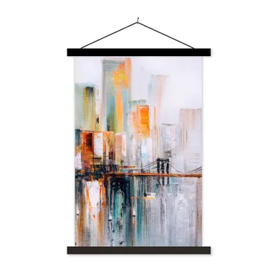 Produktbild von MuchoWow® Textilposter Ölgemälde - Skyline - Abstrakt 60x90 cm mit schwarzem Rahmen - Poster Wohnzimmer