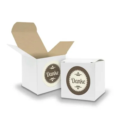 Produktbild von SET DANKE (Motiv35) 24x Faltschachtel Würfel 6,5cm weiß innen braun+Sticker