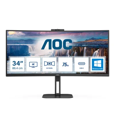 Zdjęcie produktu dla AOC V5 CU34V5CW, 86,4 cm (34"), 3440 x 1440 px, Wide Quad HD, LED, 4 ms, Czarny