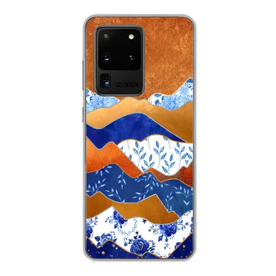 Produktbild von MuchoWow® Handyhülle Schutzhülle Hülle für Samsung Galaxy S20 Ultra Delfter Blau - Gold - Blumen Silikon Softcase Handy Hülle - Karteninhaber