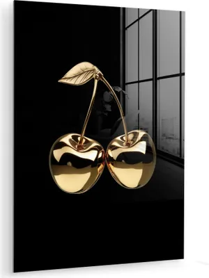Produktbild von MuchoWow Glasbilder - Bilder auf Wandbild - Foto auf Glas Kirsche - Schwarz - Gold - Chrom 60x80 cm Wanddekoration aus Glas - Acrylglasbild - Acrylbilder - Foto
