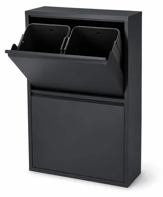 Mülltrennung 4x18 l, Klappdeckel, Schwarz, 93x60x25 cm