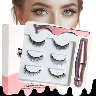 Zdjęcie produktu dla Rzęsy Magnetyczne Długie Pęseta Eyeliner Zestaw Magnetyczny 3 Pary Sztuki