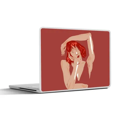 Produktbild von MuchoWow® Laptop Aufkleber Sticker Cover Frau - Rot - Abstrakt - Porträt 31x22.5 cm - Laptop-Deko