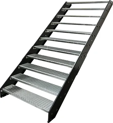 Produktbild von Stahl Wangentreppe Gitterroststufen 11 Stufen - Verzinkt & Anthrazit pulverlackierten Wangen - (B x H x T) 100 x 209 x 215 cm