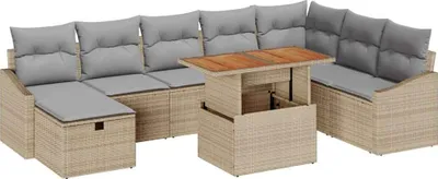 Image de Ensemble de canapé de jardin 9 pcs Beige polyrotin