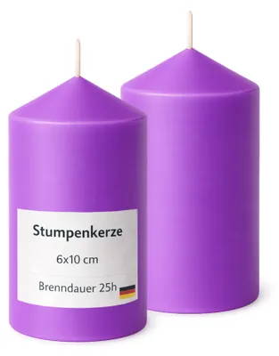 Productafbeelding van Stompkaarsen, diameter 6 cm, hoogte 10 cm, paars, set van 2