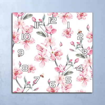 Produktbild von Deko Glasuhr Wanduhr 30x30 Blühende Blumen Quarz Küchenuhr Bürouhr