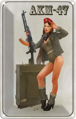 Produktbild von vianmo Blechschild 30x20 cm Gewehr Pinup Kalaschnikow AKM-47