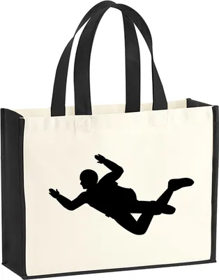 Produktbild von Huuraa Jutetasche Skydiving Silhouette 21 Liter Black Jute und Baumwolle Einkaufstasche Geschenkidee