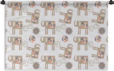 Produktbild von MuchoWow® Wandteppich Wandbehang Blumen - Elefant - Muster 150x100 cm Tapisserie Dekoration Wandtuch - Waschbar - Tapisserien - Wand-Decke