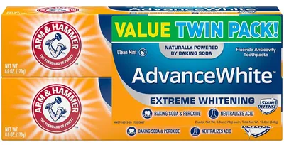 Produktbild von Zahnpasta-Set, Arm & Hammer, Advance White, Extreme, zur Zahnaufhellung, mit Bikarbonat und Peroxid, 2x 170gr