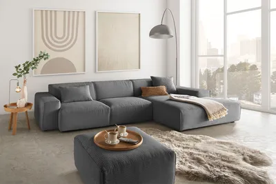 Produktbild von KAWOLA Sofa RANI Ecksofa Cord grau Recamiere rechts