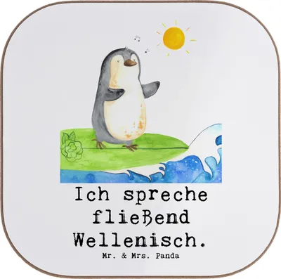 Produktbild von Mr. & Mrs. Panda Holzuntersetzer Fließend Surfen - Weiß - Geschenk, Sportler Geschenke, Meeresrauschen, Surfer, Untersetzer Glas, Ozean, gläseruntersetzer, Wellenreiten