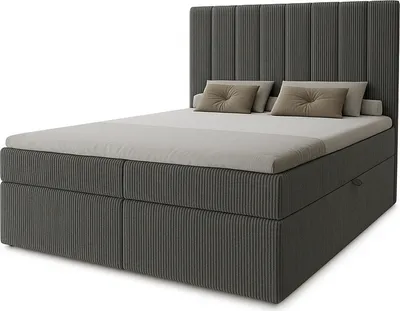 Produktbild von Boxspringbett Nero mit 2 Bettkästen, 200x200, Farbe: Dunkelgrau, Cordstoff, Doppelbett mit Bonell-Matratze inkl. Topper