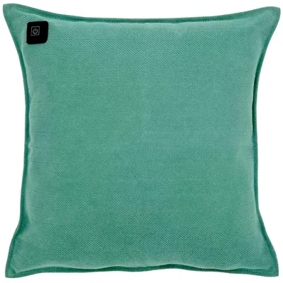 Zdjęcie produktu dla Warmpi® Poduszka grzewcza na podczerwień z powerbankiem 10,000mAh - Poduszka grzewcza szenilowa turkusowo-niebieska - 45x45 cm - Bezprzewodowa