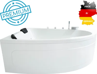 Produktbild von Basera PREMIUM Indoor Eck-Whirlpool Badewanne Guam Links 180 x 130 cm für 2 Personen mit 25 Massagedüsen, Heizung, Ozongenerator, Wasserfall, LED-Ambiente, Touchpanel, Bluetooth, Radio
