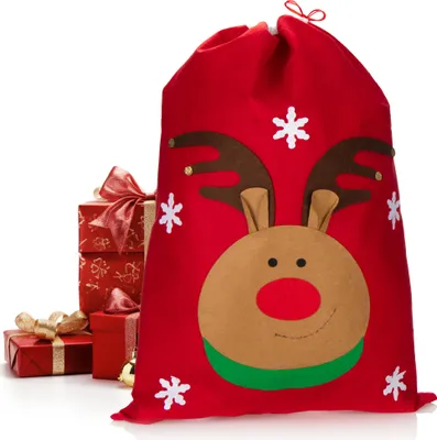 Produktbild von com-four® XL Geschenksack mit Rentier-Motiv - Nikolausbeutel für Weihnachten zum Befüllen - Weihnachtssack - Gabenbeutel für Weihnachtsmannkostüm und X-Mas-Dekoration