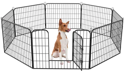 Image de Parc pour chiots Ø210cm pliable noir - 8 panneaux 80x60cm - Enclos pour animaux / lapins / chiens Avalo