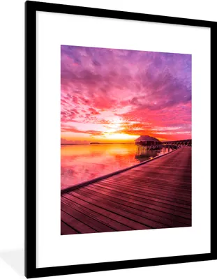 Produktbild von MuchoWow® Gerahmtes Poster Steg - Wasser - Sonne - Rosa - Horizont 60x80 cm - Poster mit Schwarzem Bilderrahmen Wandposter Rahmen Foto Bilder - Wohnzimmer - Dekorationen - Prämie