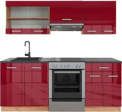 Produktbild von Küchenzeile Vicco R-Line Rot Hochglanz/Goldkraft Eiche 200 cm , AP Anthrazit, Model 43102