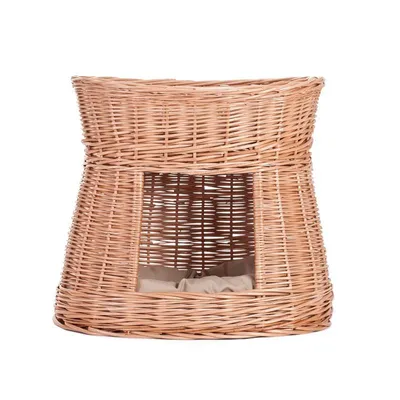 Image de Niche ovale pour chats en couleur naturelle / panier pour chats en osier / tour pour chats 50X40 H45 CM