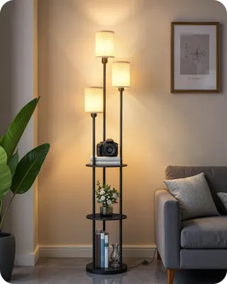 Produktbild von GOEBLESON Stehlampe Wohnzimmer mit Ablage, Stehleuchte mit Regal Vintage