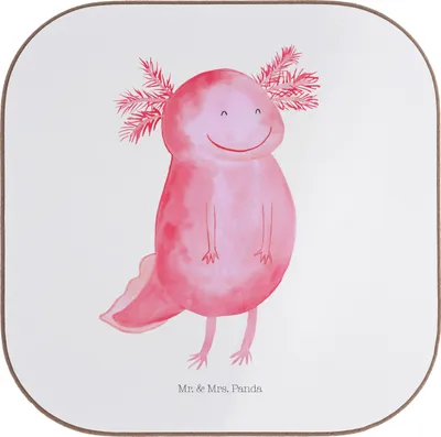 Produktbild von Mr. & Mrs. Panda Untersetzer für Gläser Axolotl Glücklich - Weiß - Geschenk, Tischuntersetzer, Coaster, gut Gelaunt, Lebensfroh, Holzuntersetzer, gläseruntersetzer, Lurch