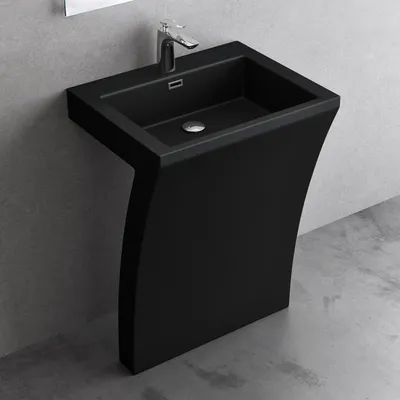 Produktbild von doporro freistehendes Standwaschbecken BTH: 60x48x32cm schwarz matt aus Mineralguss Waschtisch Waschplatz Standsäule Colossum07
