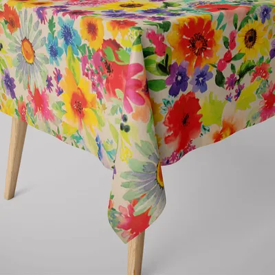 Produktbild von Tischdecke abwaschbar Sommerblüten bunt div. Größen von SCHÖNER LEBEN. Größe 130 x 240 cm