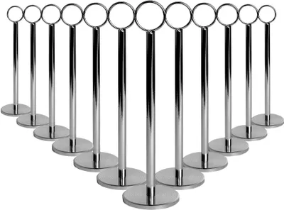 Produktbild von 12x Silber 20cm Tischnummernhalter - Hochzeitsplatzkartenschild Stand Set, Fotomenü -Anzeige, Metall Party Dekoration - nach Argon -Tabellengeschirr