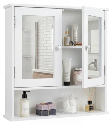 Produktbild von COSTWAY Badezimmerschrank, Badschrank mit Spiegel, Spiegelschrank Badezimmer mit verstellbarem Einlegeboden, Hängeschrank Badmöbel 56x13x58cm, Weiß