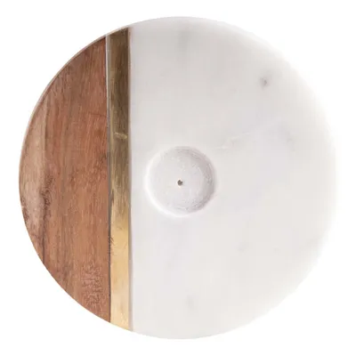 Image de Porte-encens en marbre rond - design bois et laiton