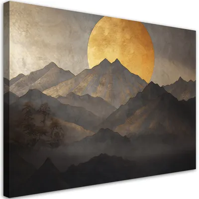 Produktbild von Leinwandbild Goldene Sonne und Berge 60x40 Feeby Gelb bild für die wand bereit zum aufhängen
