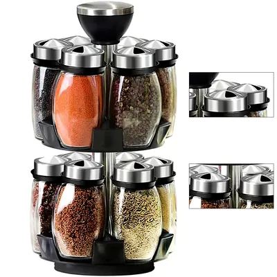 Produktbild von Kreatives, drehbares Gewürzflaschenset aus Glas, 2-Schicht-Gewürzbehälter, praktisch für Küche und Haushaltsgebrauch, ideal für Salz und Pfeffer.