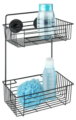 Image de WENKO Corbeille de salle de bain Étagère Tablettes murales Douche sans percer BARI 2 étages Accessoires