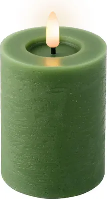 Produktbild von LED Kerze 7x11cm mit Timer Wachs Rustik Dunkelgrün / Warmweiß