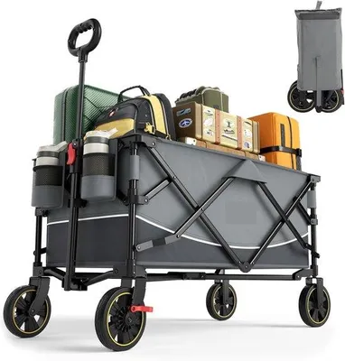 Produktbild von Famanu Bollerwagen XXL - faltbar, belastbar bis 120 kg, mit Becherhalter und Seitentasche