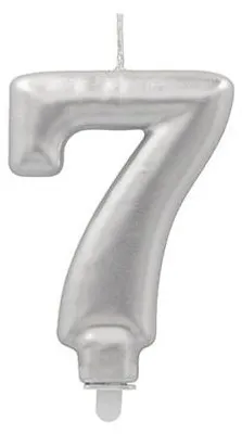 Produktbild von Zahlenkerze mit Halter 7 cm silber "7"